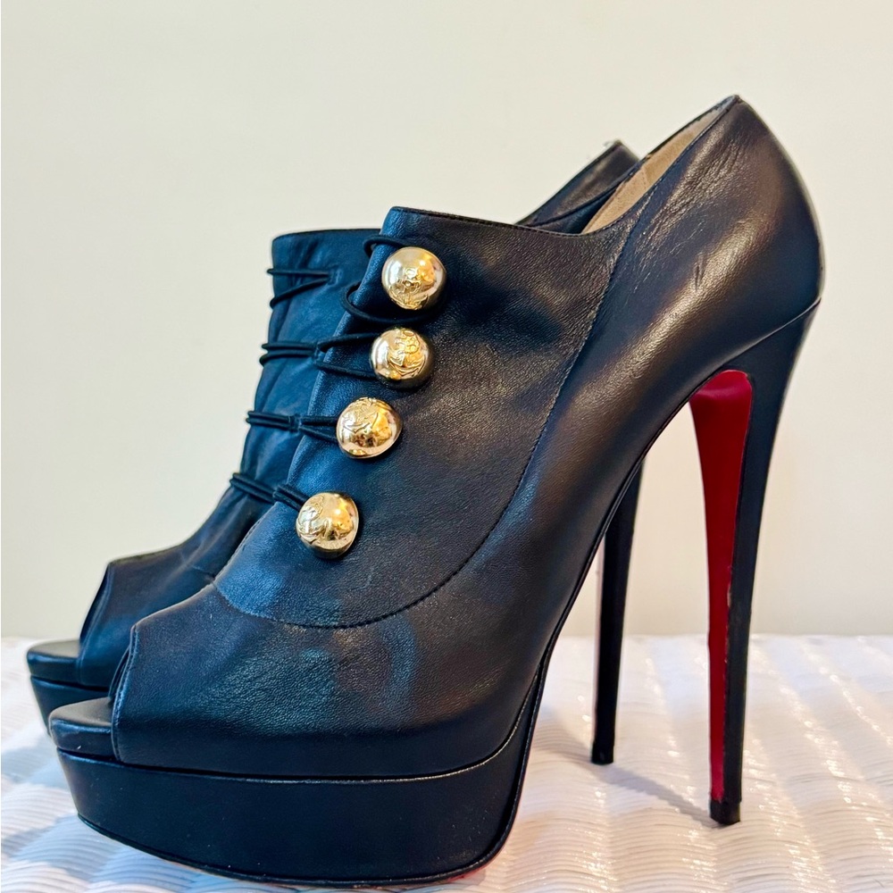 Christian Louboutin Black Leather Platform Peep Toe Booties sz US 11 EU 42 $1495